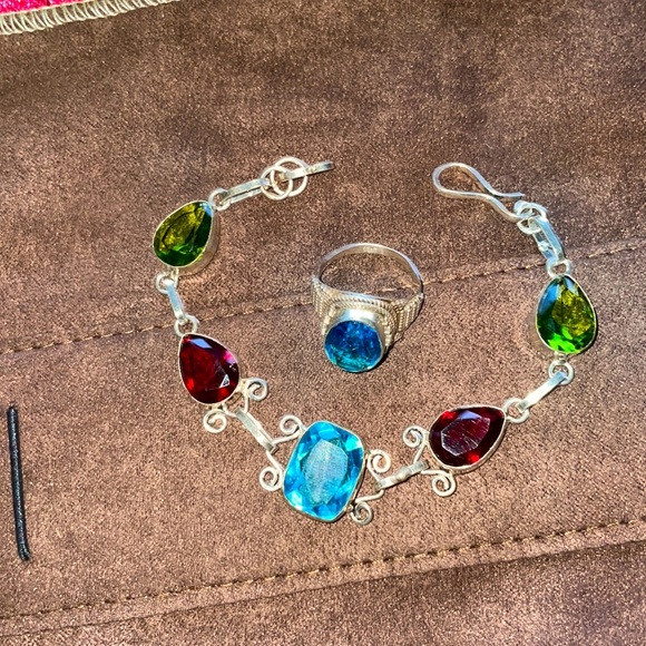 Sterling silver Jewelry - Sterling Silver Heavy Jeweled Bracelet and Ring Set
